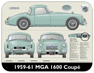 MGA 1600 Coup (wire wheels) 1959-61 Place Mat, Medium